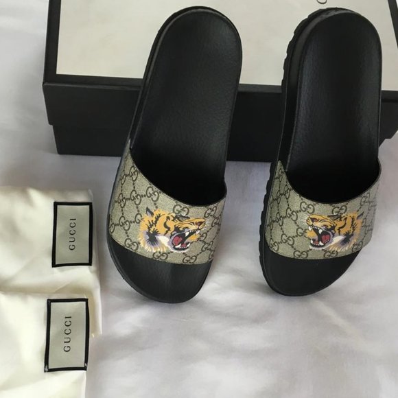 Gucci men's sandals Slides Wolf Size 9 Tiger G31 - Picture 2 of 11
